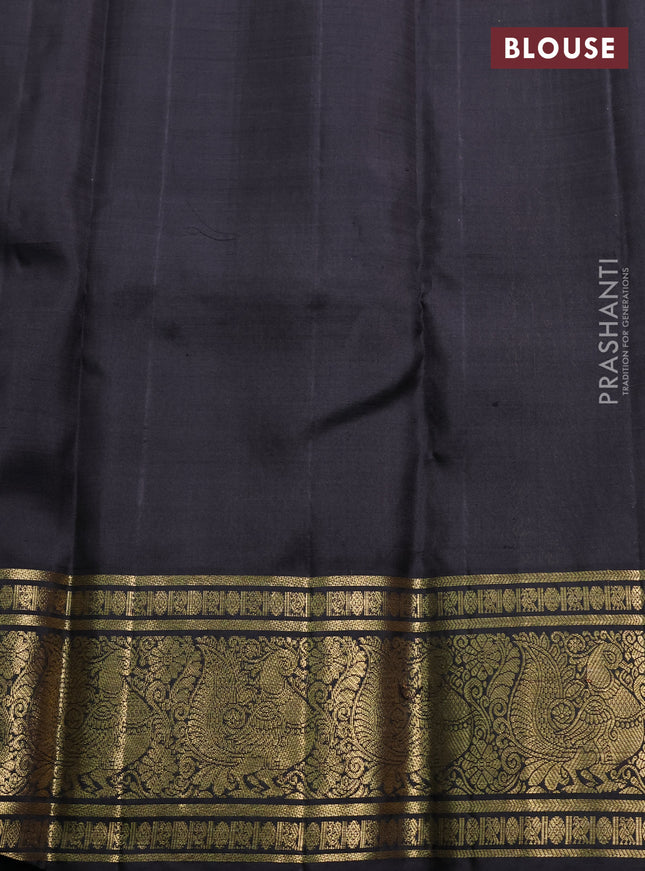 Kora kanchipuram silk saree teal blue and peacock green with zari woven buttas and annam zari woven border
