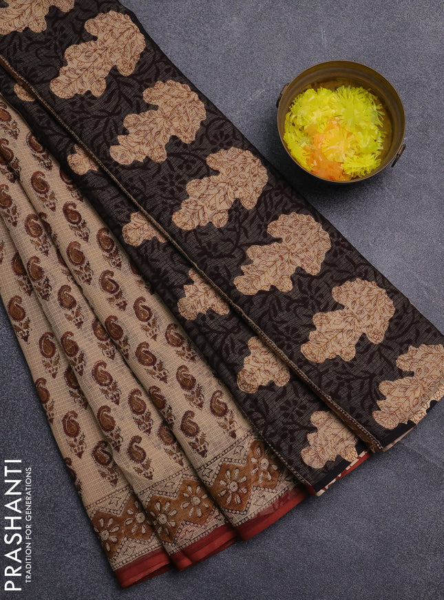 Kota doria saree beige and rust shade with allover butta prints and printed border