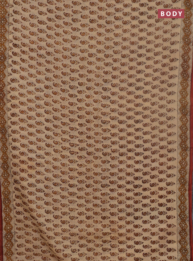 Kota doria saree beige and rust shade with allover butta prints and printed border