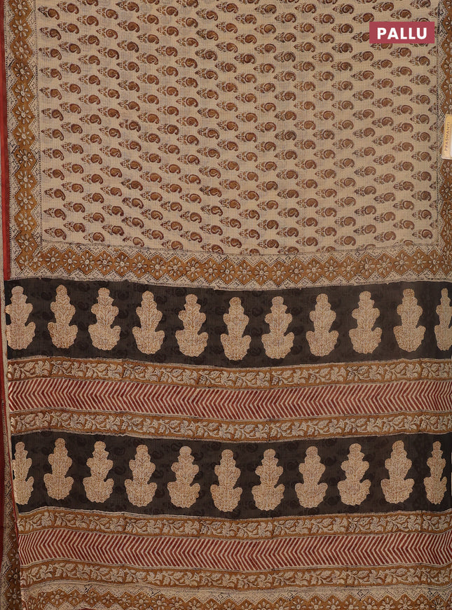 Kota doria saree beige and rust shade with allover butta prints and printed border