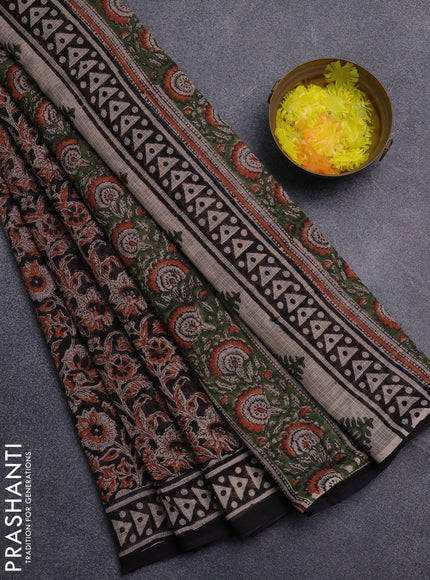 Kota doria saree black with allover prints and printed border