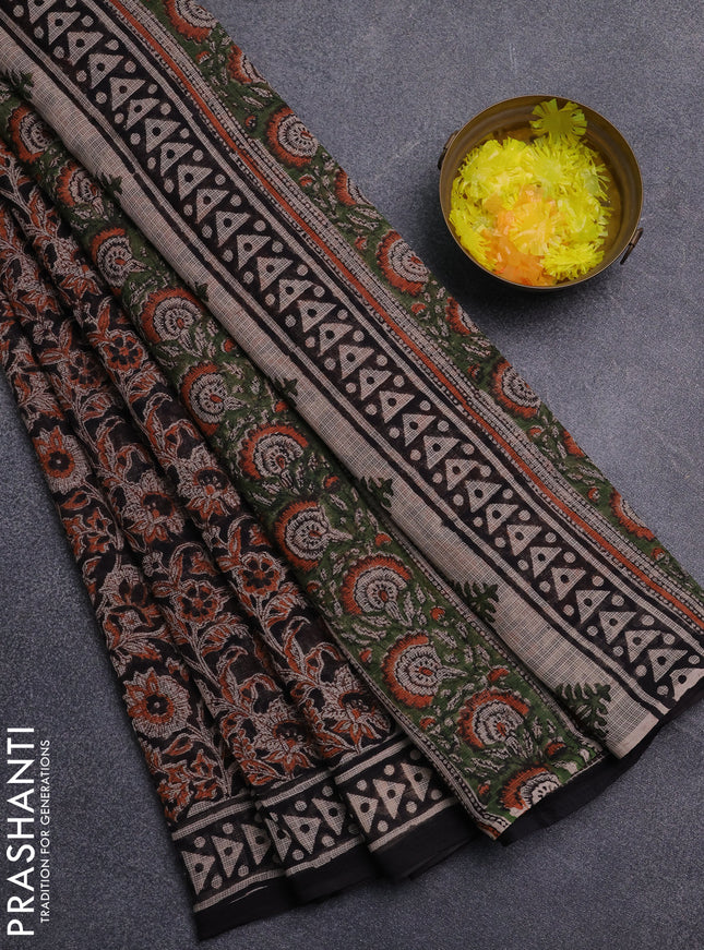 Kota doria saree black with allover prints and printed border