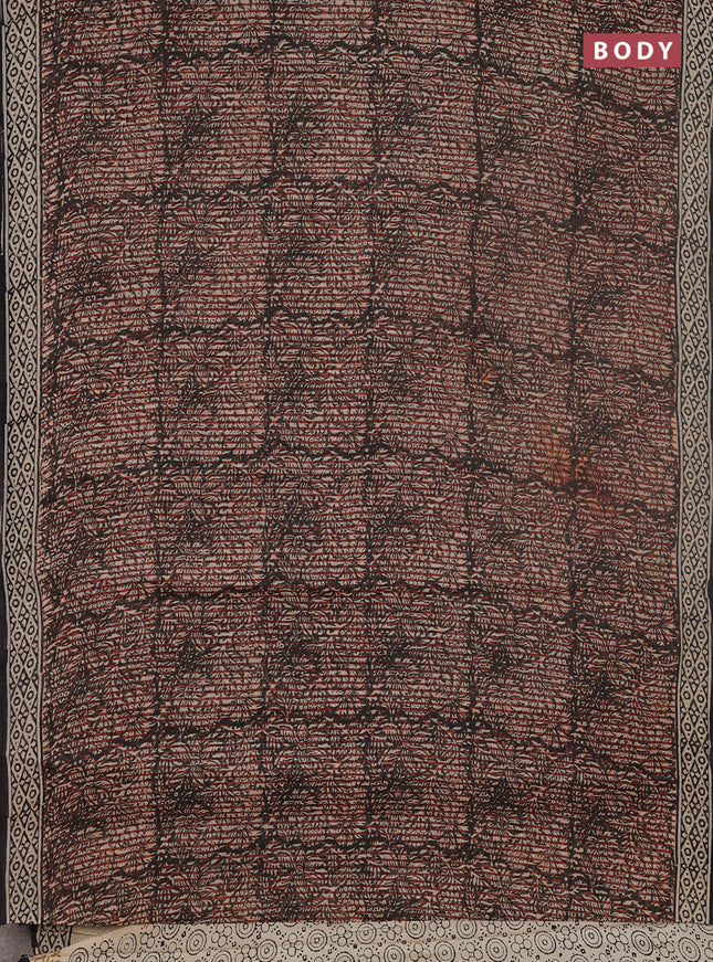 Kota doria saree rust shade and black with allover prints and printed border