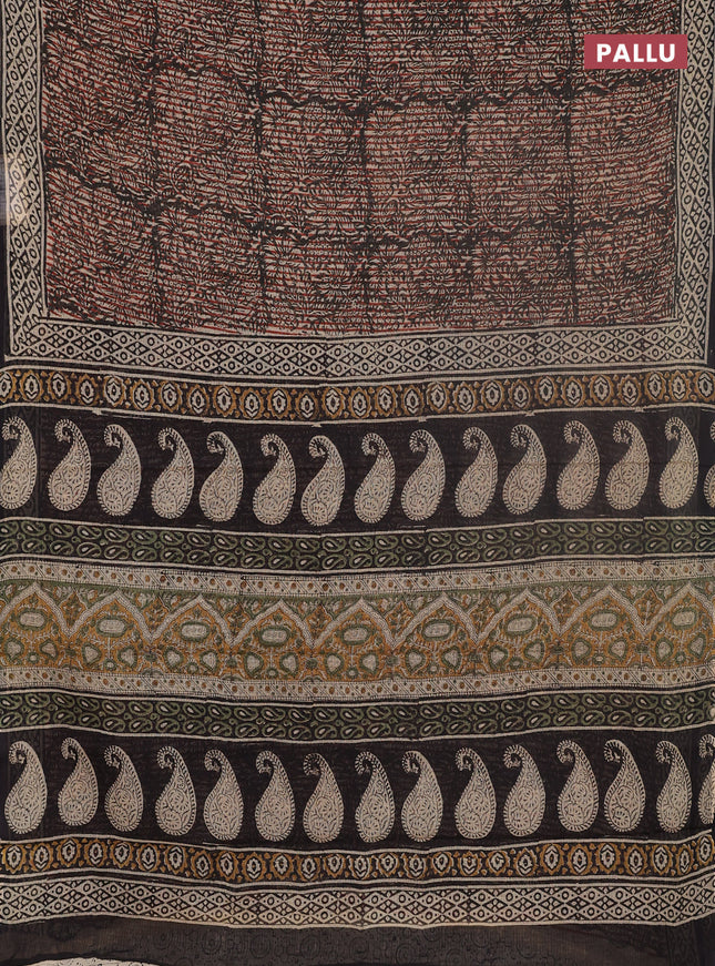 Kota doria saree rust shade and black with allover prints and printed border