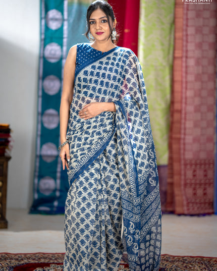 Kota doria saree indigo blue with allover butta prints and printed border