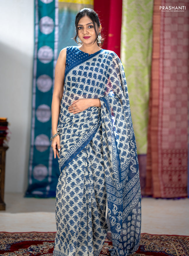 Kota doria saree indigo blue with allover butta prints and printed border