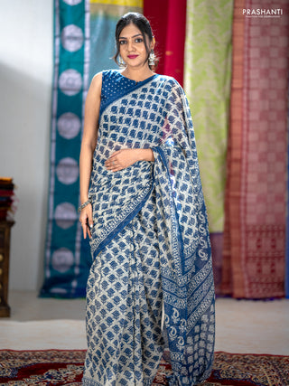 Kota doria saree indigo blue with allover butta prints and printed border