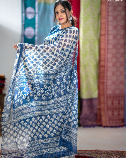 Kota doria saree indigo blue with allover butta prints and printed border