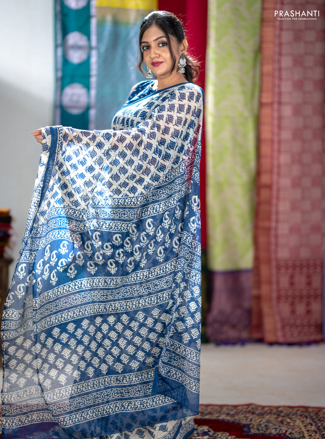 Kota doria saree indigo blue with allover butta prints and printed border