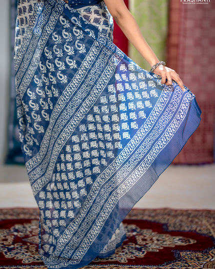 Kota doria saree indigo blue with allover butta prints and printed border