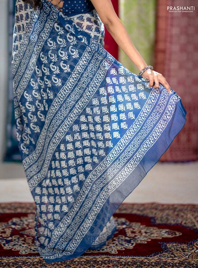 Kota doria saree indigo blue with allover butta prints and printed border