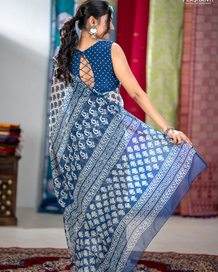 Kota doria saree indigo blue with allover butta prints and printed border
