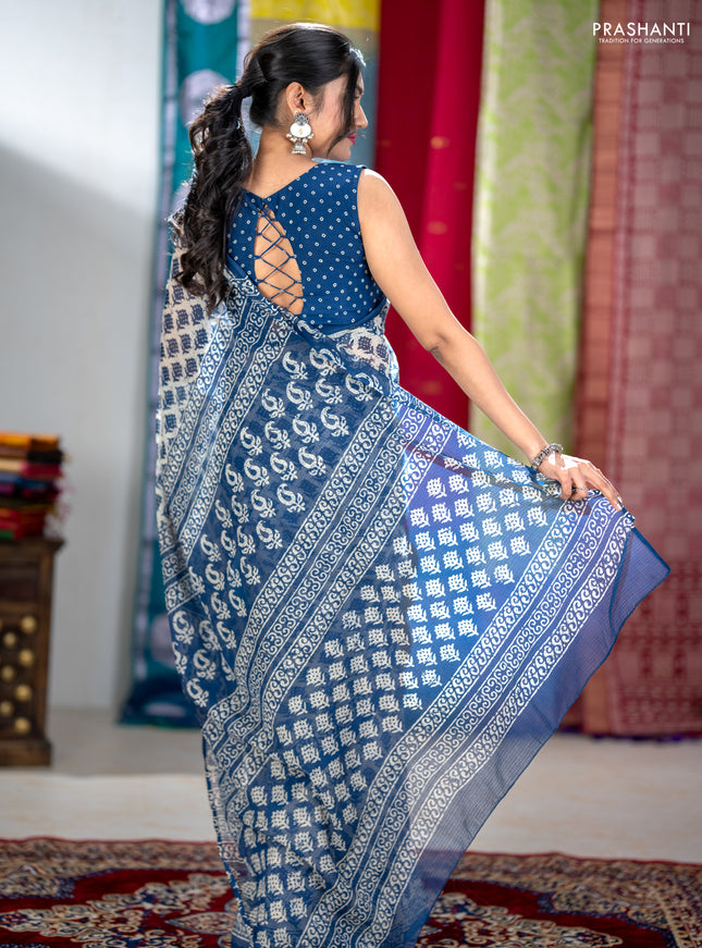 Kota doria saree indigo blue with allover butta prints and printed border
