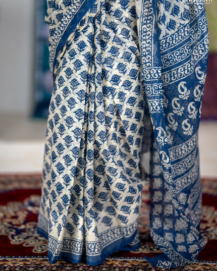 Kota doria saree indigo blue with allover butta prints and printed border