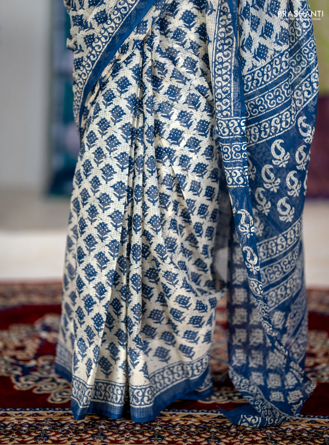 Kota doria saree indigo blue with allover butta prints and printed border