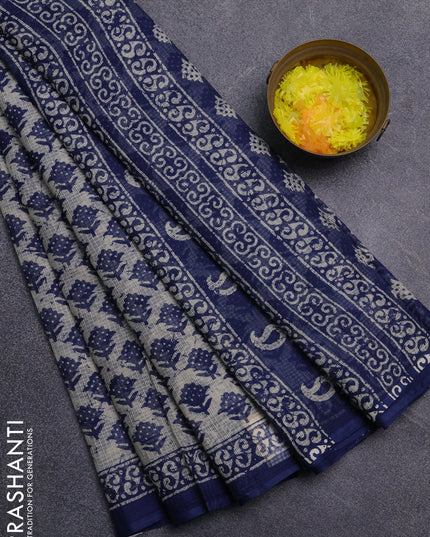 Kota doria saree indigo blue with allover butta prints and printed border