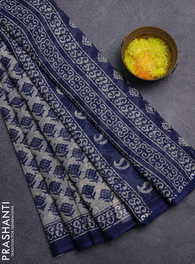 Kota doria saree indigo blue with allover butta prints and printed border
