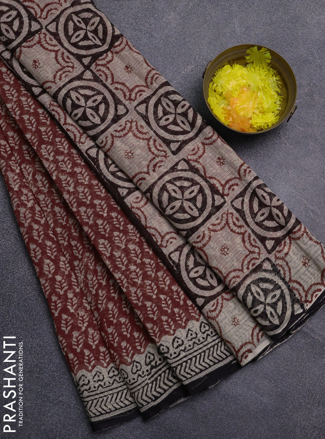 Kota doria saree rust shade and black with allover butta prints and printed border