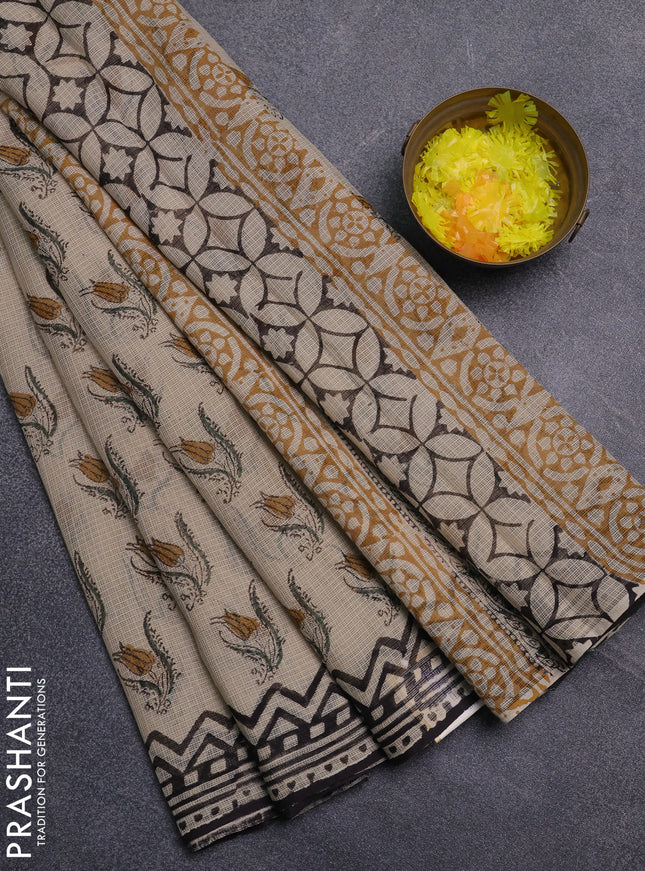 Kota doria saree beige and black with allover butta prints and printed border