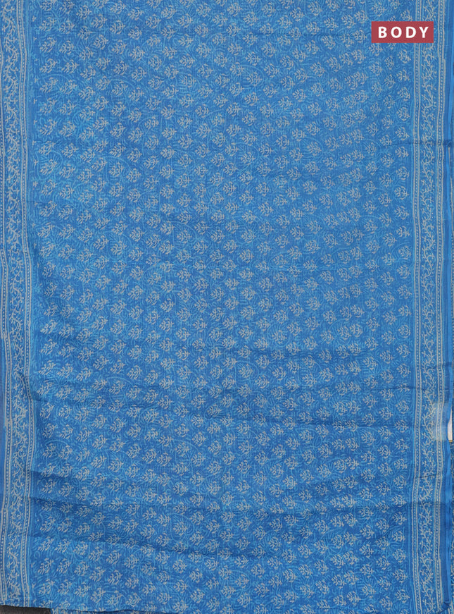 Kota doria saree cs blue with allover dabu prints and printed border