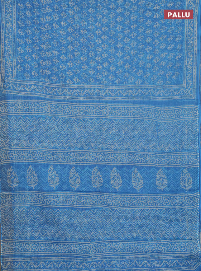 Kota doria saree cs blue with allover dabu prints and printed border