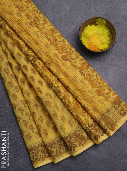 Kota doria saree yellow with allover butta prints and printed border
