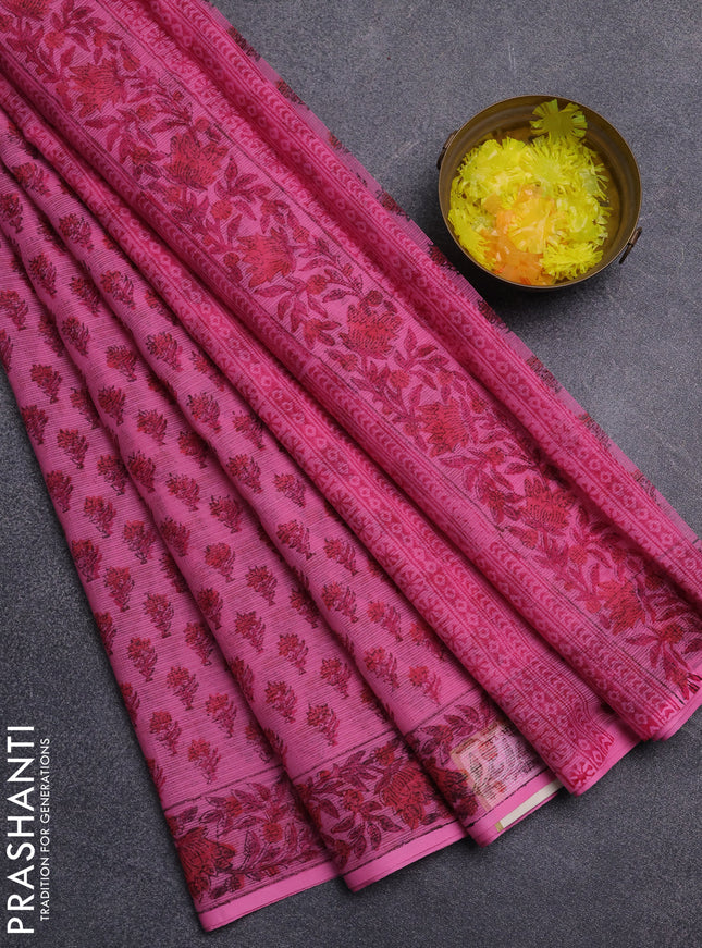 Kota doria saree pink with allover butta prints and printed border