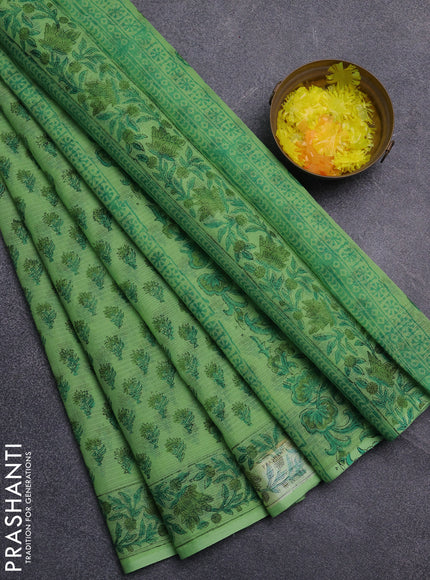 Kota doria saree light green with allover butta prints and printed border