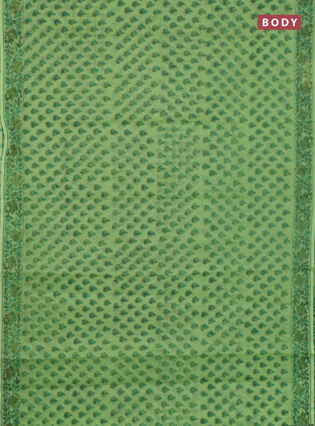 Kota doria saree light green with allover butta prints and printed border