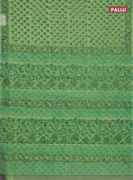 Kota doria saree light green with allover butta prints and printed border