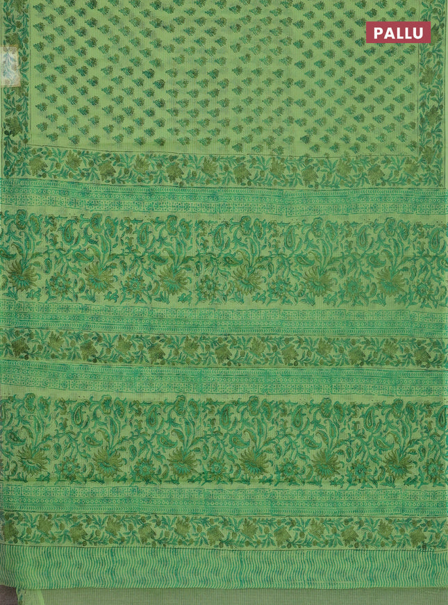 Kota doria saree light green with allover butta prints and printed border