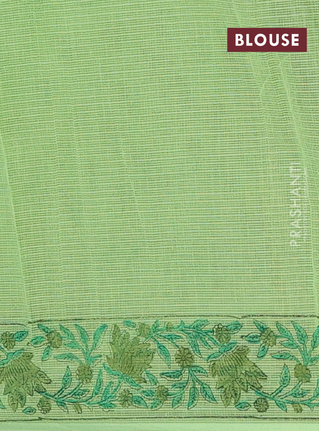 Kota doria saree light green with allover butta prints and printed border