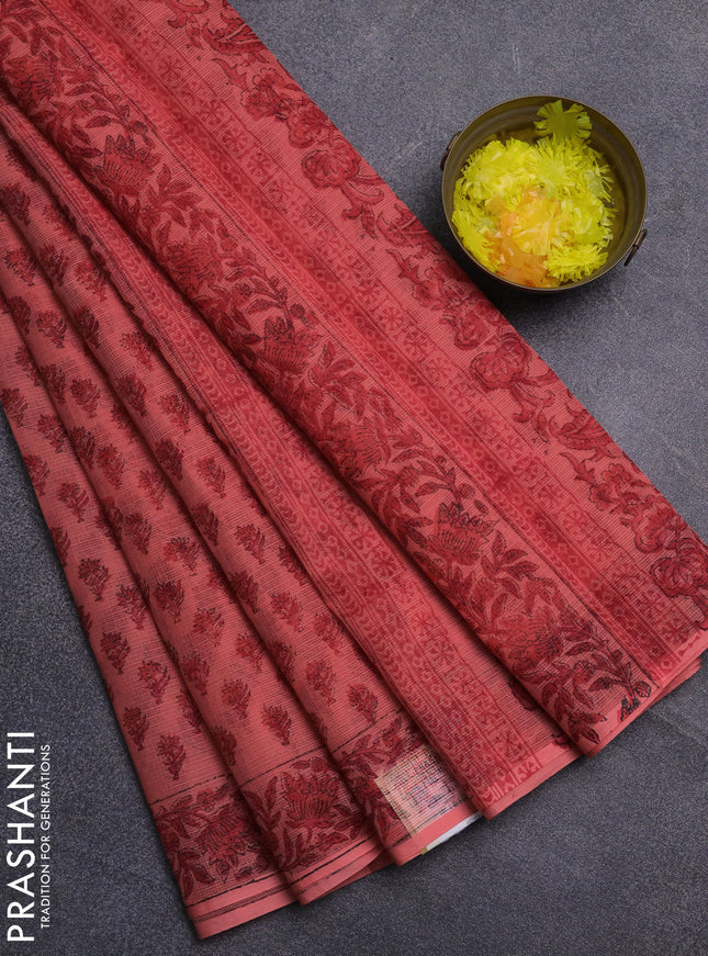 Kota doria saree peach shade with allover butta prints and printed border