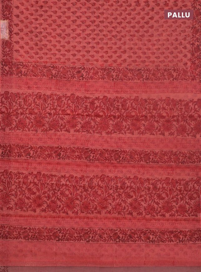 Kota doria saree peach shade with allover butta prints and printed border