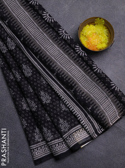 Kota doria saree black with allover prints and printed border