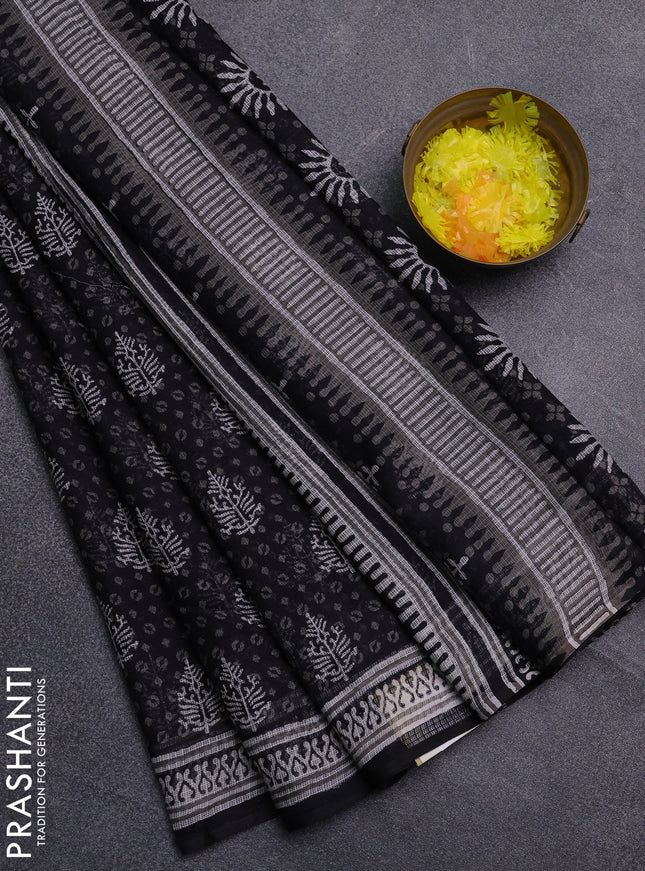 Kota doria saree black with allover prints and printed border