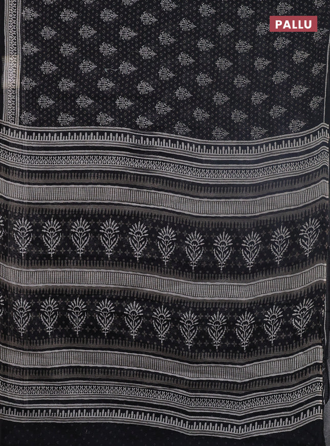 Kota doria saree black with allover prints and printed border