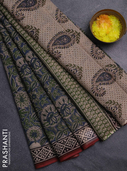Kota doria saree bluish grey and rust shade with allover prints and printed border