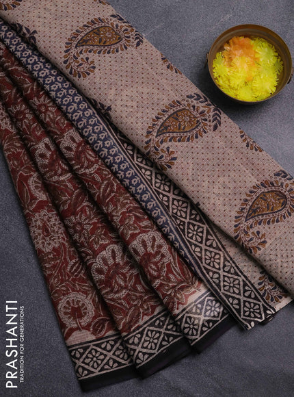 Kota doria saree maroon and black with allover prints and printed border