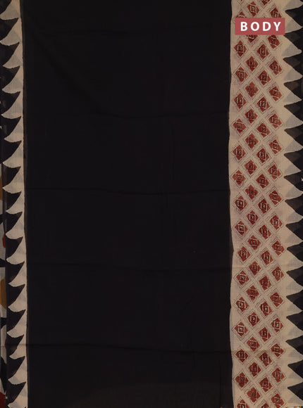Kota doria saree black and beige with plain body and long printed border