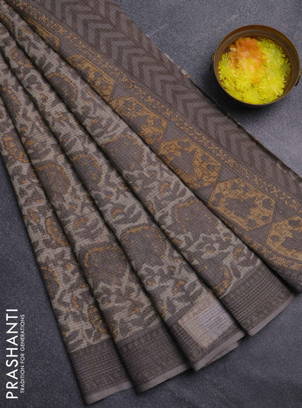 Kota doria saree grey with allover prints and printed border