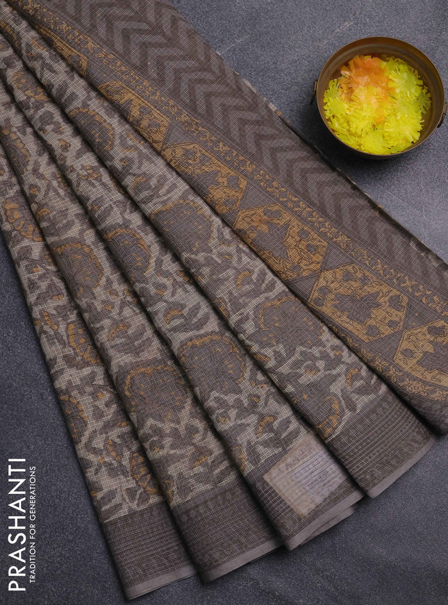 Kota doria saree grey with allover prints and printed border