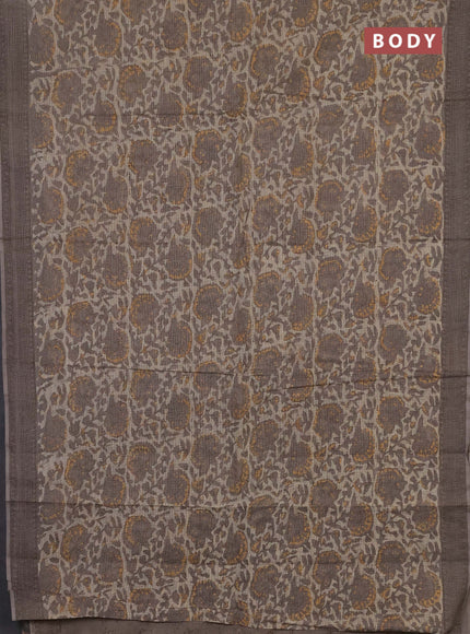 Kota doria saree grey with allover prints and printed border