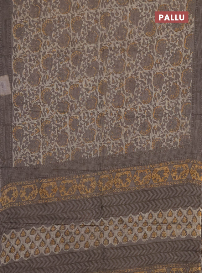 Kota doria saree grey with allover prints and printed border