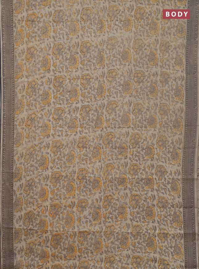 Kota doria saree beige and grey with allover prints and printed border