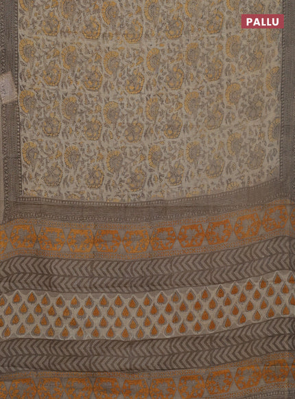 Kota doria saree beige and grey with allover prints and printed border