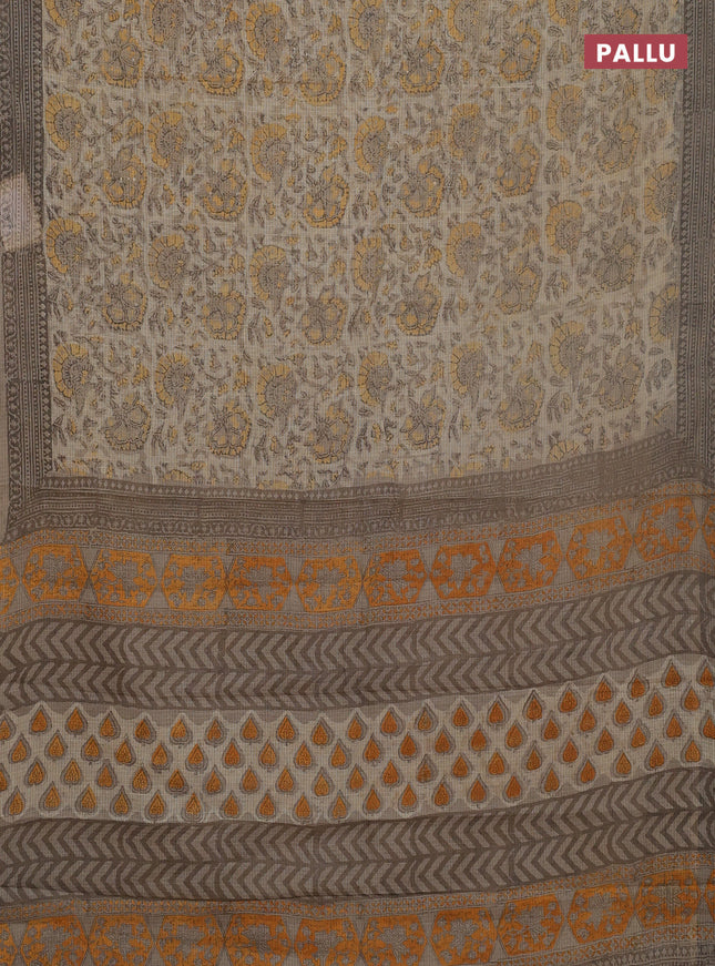 Kota doria saree beige and grey with allover prints and printed border