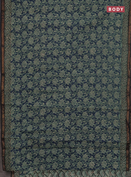 Kota doria saree blue and black with allover kalamkari prints and printed border
