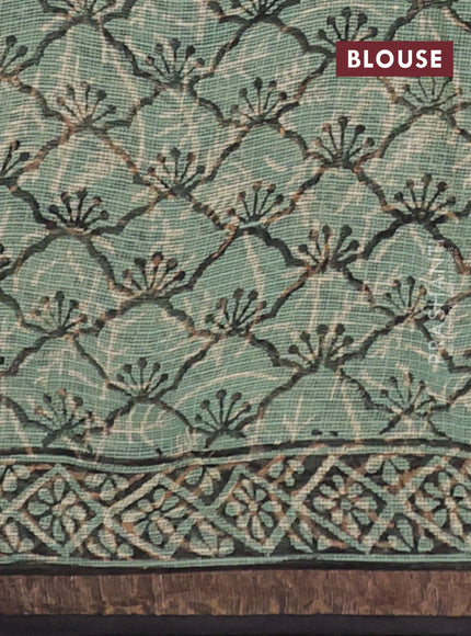 Kota doria saree blue and black with allover kalamkari prints and printed border