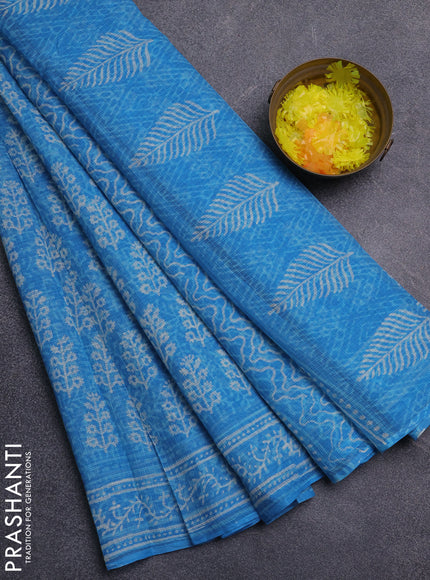 Kota doria saree cs blue with allover prints and printed border
